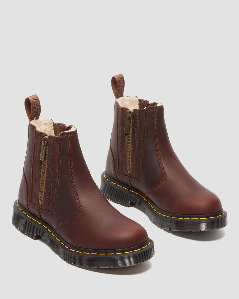 Brown Women's Dr Martens 2976 DM's Wintergrip Zip Work Boots | CA 396UZG